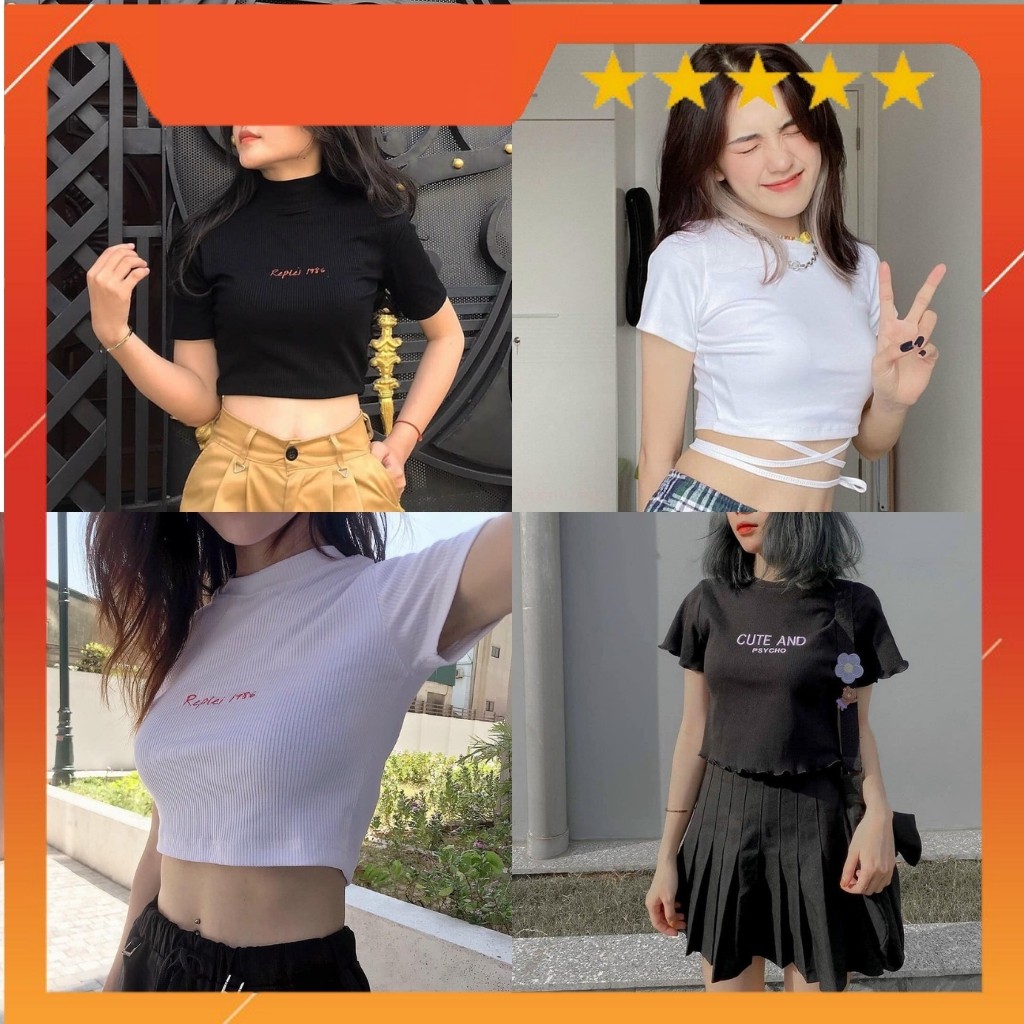 Áo croptop nữ, crop 1986/cute/đan dây/cài cúc chất thun co dãn tôn dáng nguyễn hoa