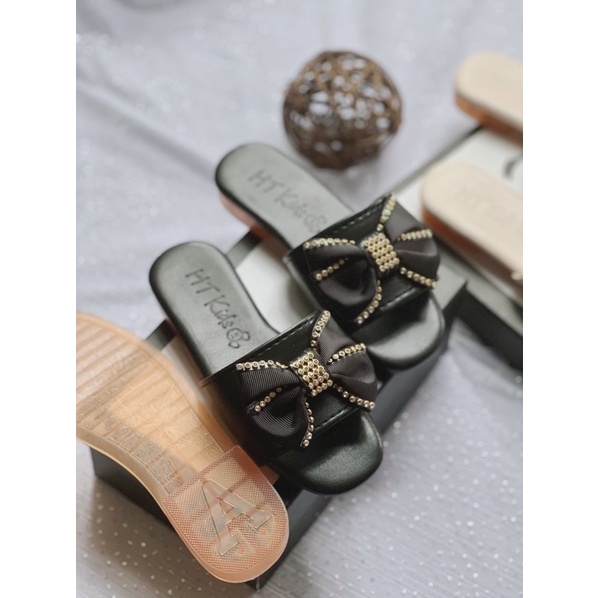 Dép lê bé gái ,Dép nơ đá sang chảnh da PU mềm cho bé gái