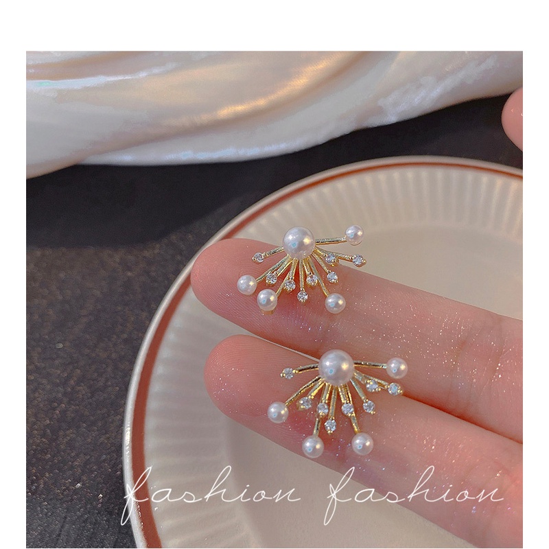 Khuyên tai YeYi hình pháo hoa đính hạt ngọc trai kim cương thời trang cá tính dành cho nữ