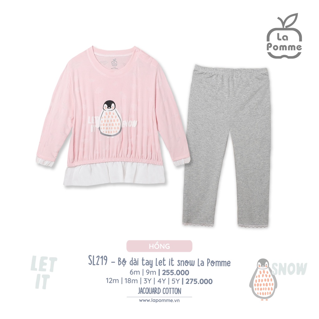 Bộ La Pomme dài tay Cotton cao cấp thoáng mát thấm hút tốt cánh cụt phối ren cho bé gái Sl219