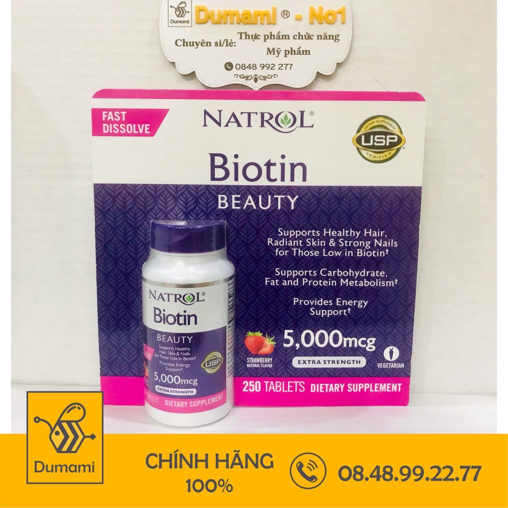 Viên Ngậm Hỗ Trợ Mọc Tóc Natrol Biotin 5000mcg 250 Viên - Biotin 5000 mcg của Mỹ