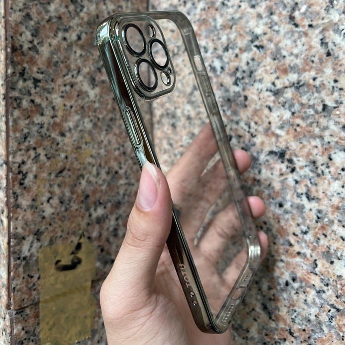 (Xanh rêu) Ốp lưng dẻo TOTU trong viền màu bảo vệ mắt camera cho iPhone 13 Pro Max siêu đẹp sang trọng
