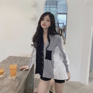 Sơ mi dệt kim cổ v ulzzang