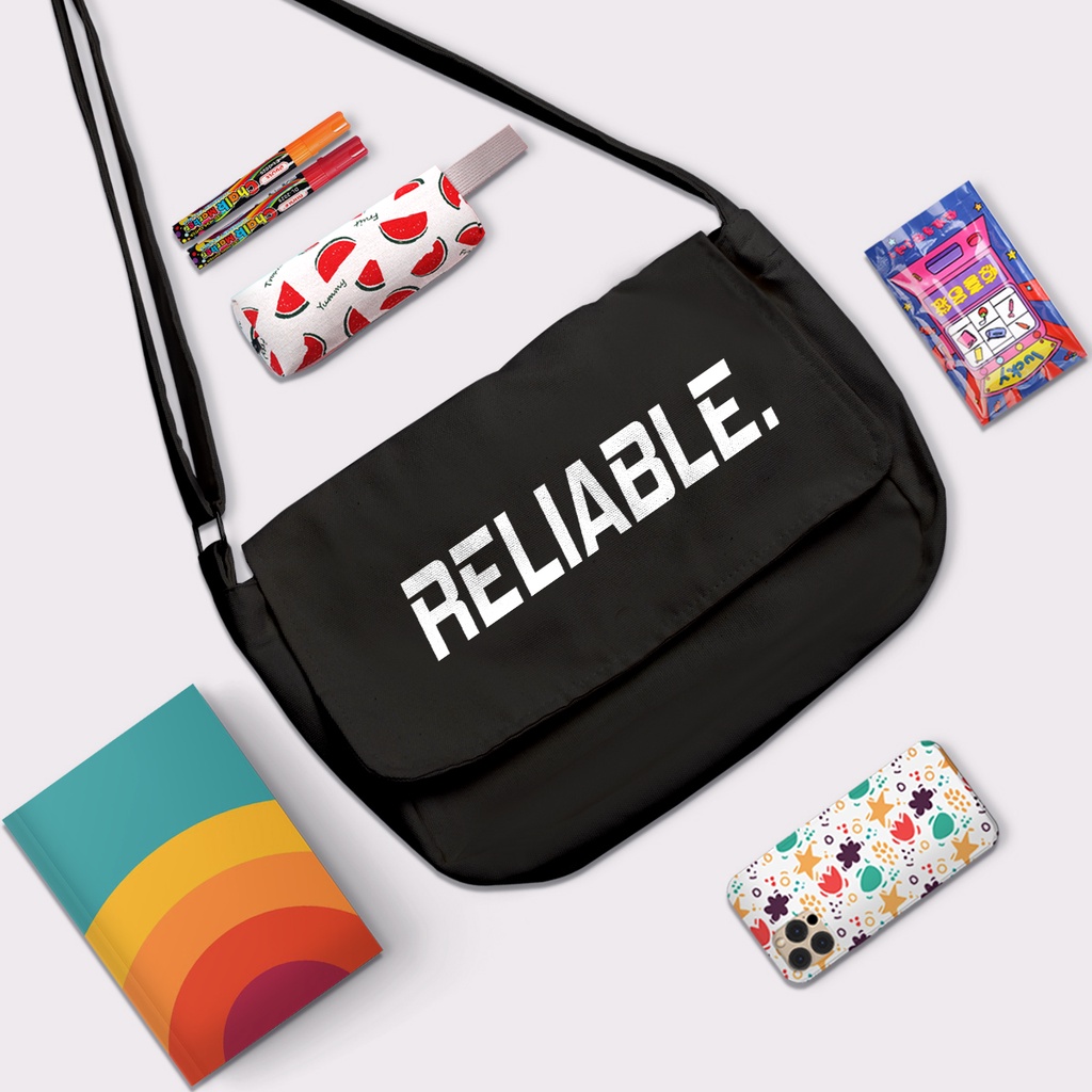 Túi vải đi học Vải Canvas Đeo Chéo In Chữ Reliable Unisex Nam Nữ