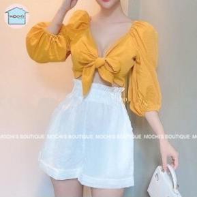 Set đồ nữ áo croptop áo kiểu quần sooc phồng,bộ đồ nữ cá tính dễ kết hợp, mặc lẻ hoặc theo bộ đều đẹp -M008 .