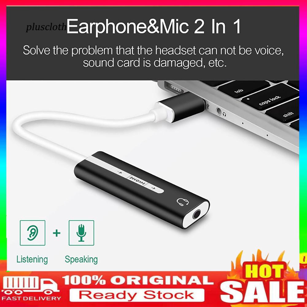 Card âm thanh ngoài 2 trong 1 chuyển đổi cổng USB sang cổng 3.5mm 7.1 dành cho tai nghe/ micro