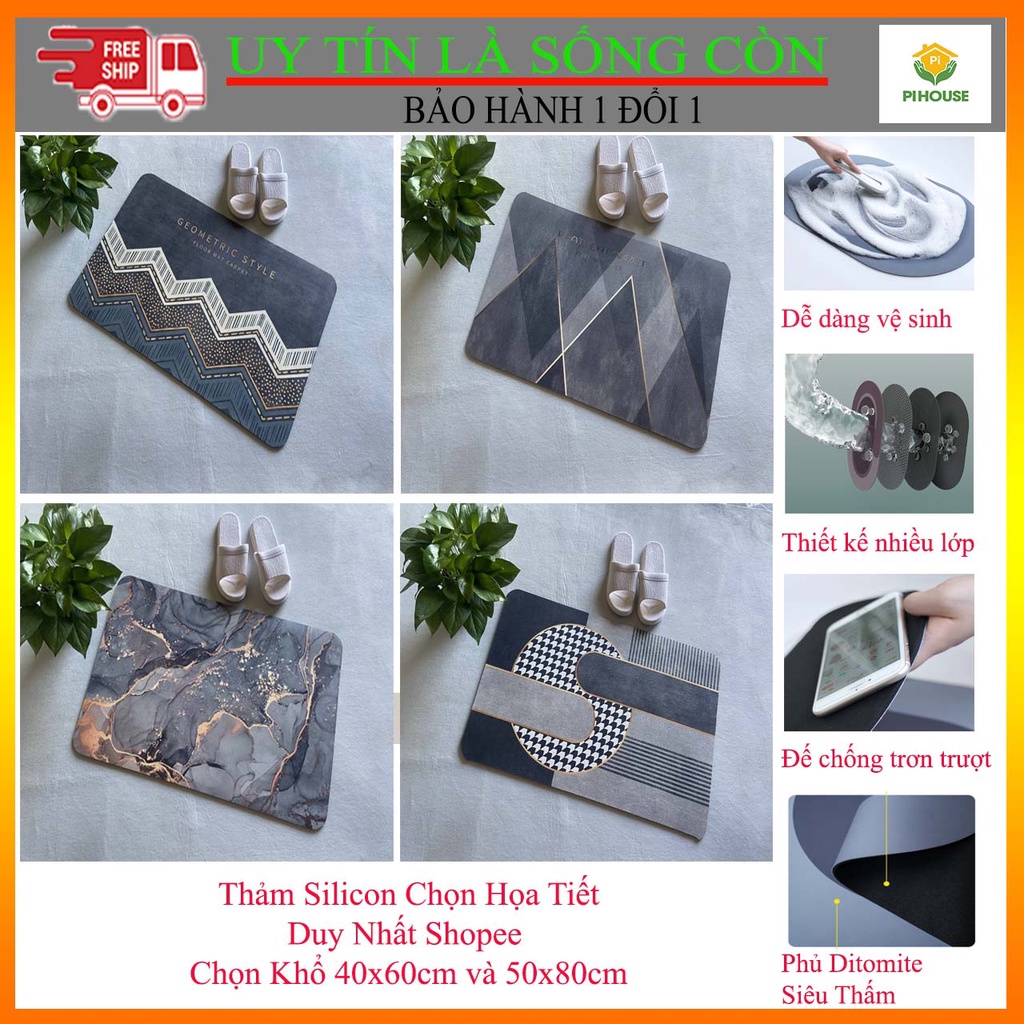 Thảm chùi chân lau chân Silicon Pihouse đế cao su chống trượt hút nước tiện lợi