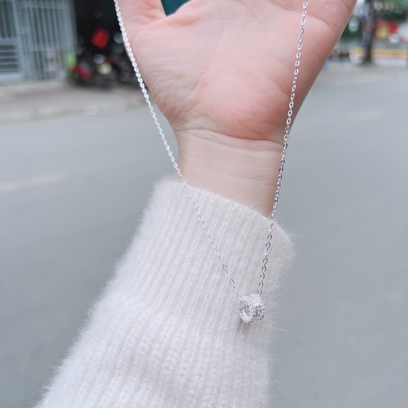 Dây chuyền bạc nữ DaLiA Jewelry mặt viên tròn đá pha lê cá tính vòng cổ bạc thật 925 không gỉ