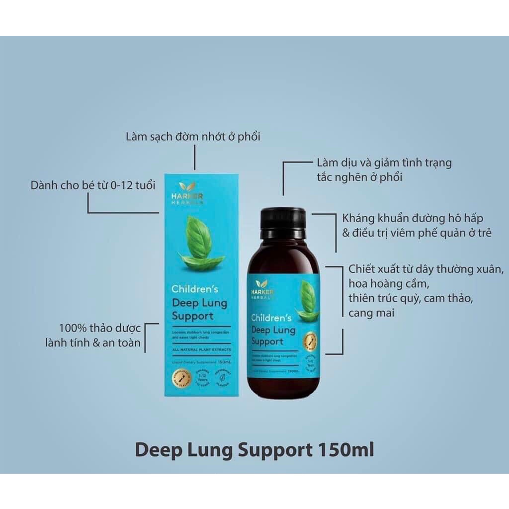 Siro Đẩy Đờm, Long Đờm xanh dương Harker Herbals Deep Lung Support Cho Bé