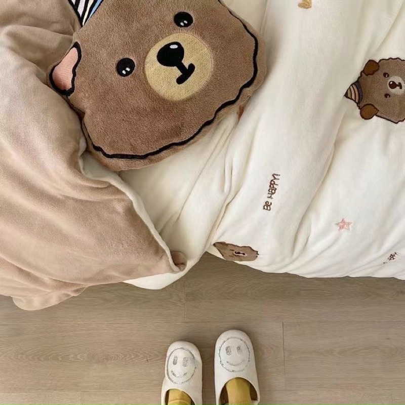 Bộ chăn ga gối Nỉ Nhung Gấu Teddy phiên bản nỉ nhung mịn
