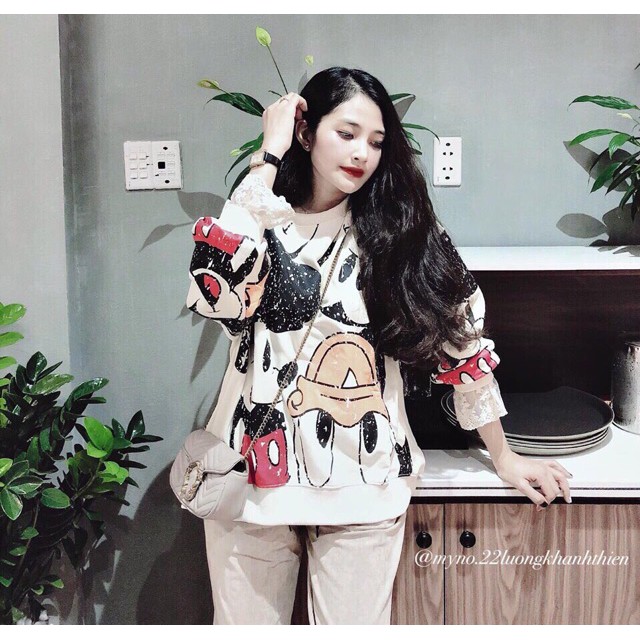 {SIÊU HOT}Áo nỉ dài tay nữ in hình chuột mickey