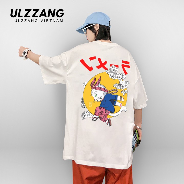 Áo thun tay lỡ ULZZANG cotton dáng unisex, áo form rộng in hình mèo bay | BigBuy360 - bigbuy360.vn