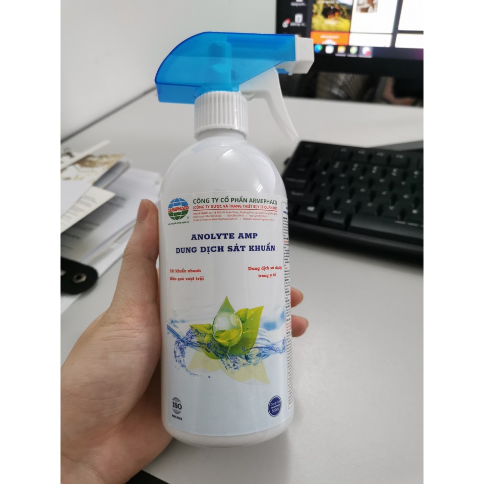 Dung dịch sát khuẩn Anolyte AMP - Bình xịt 500ml - Dung dịch pha sẵn, sử dụng ngay - Mua sỉ từ 1 thùng 24 chai