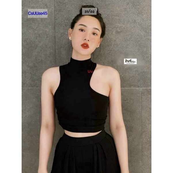 Áo ba lỗ cổ cao kiểu khoét 1 bên