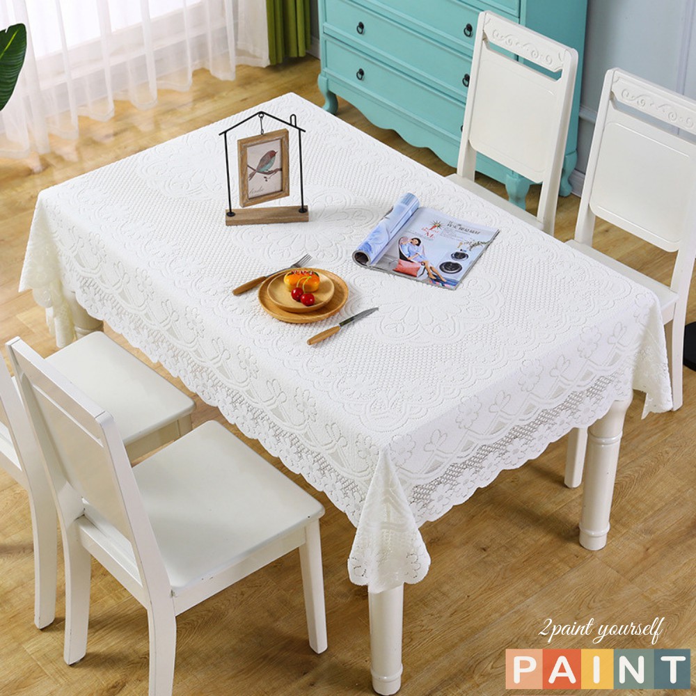 Khăn trải bàn Vintage phối ren trắng decor phong cách Hàn Quốc 2Paint