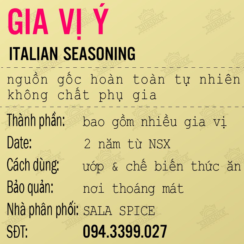 Gia vị Ý SALA SPICE Italian Seasoning , gia vị Tây 100% nhập khẩu , gia vị healthy ,eat clean , dùng kèm pizza, mì Ý