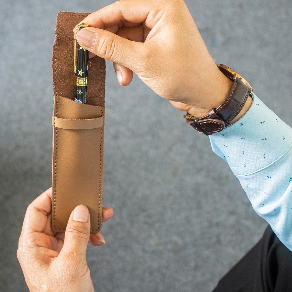 Bao bút khâu viền thủ công- da bò THẬT P103