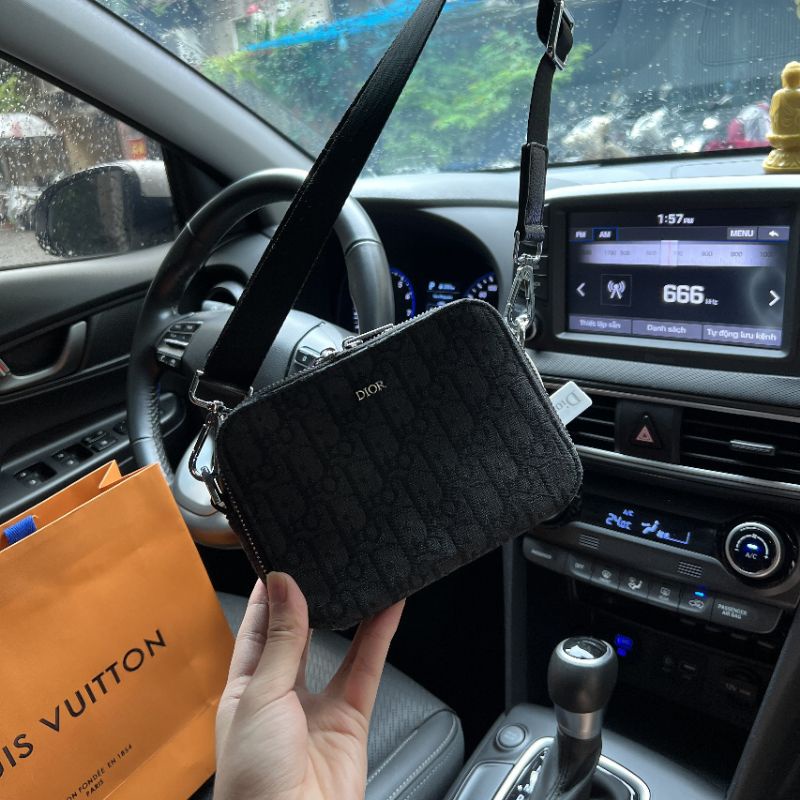 Túi đeo chéo D.I mini sz19cm họa tiết canvas kèm dây da đeo cực tiện