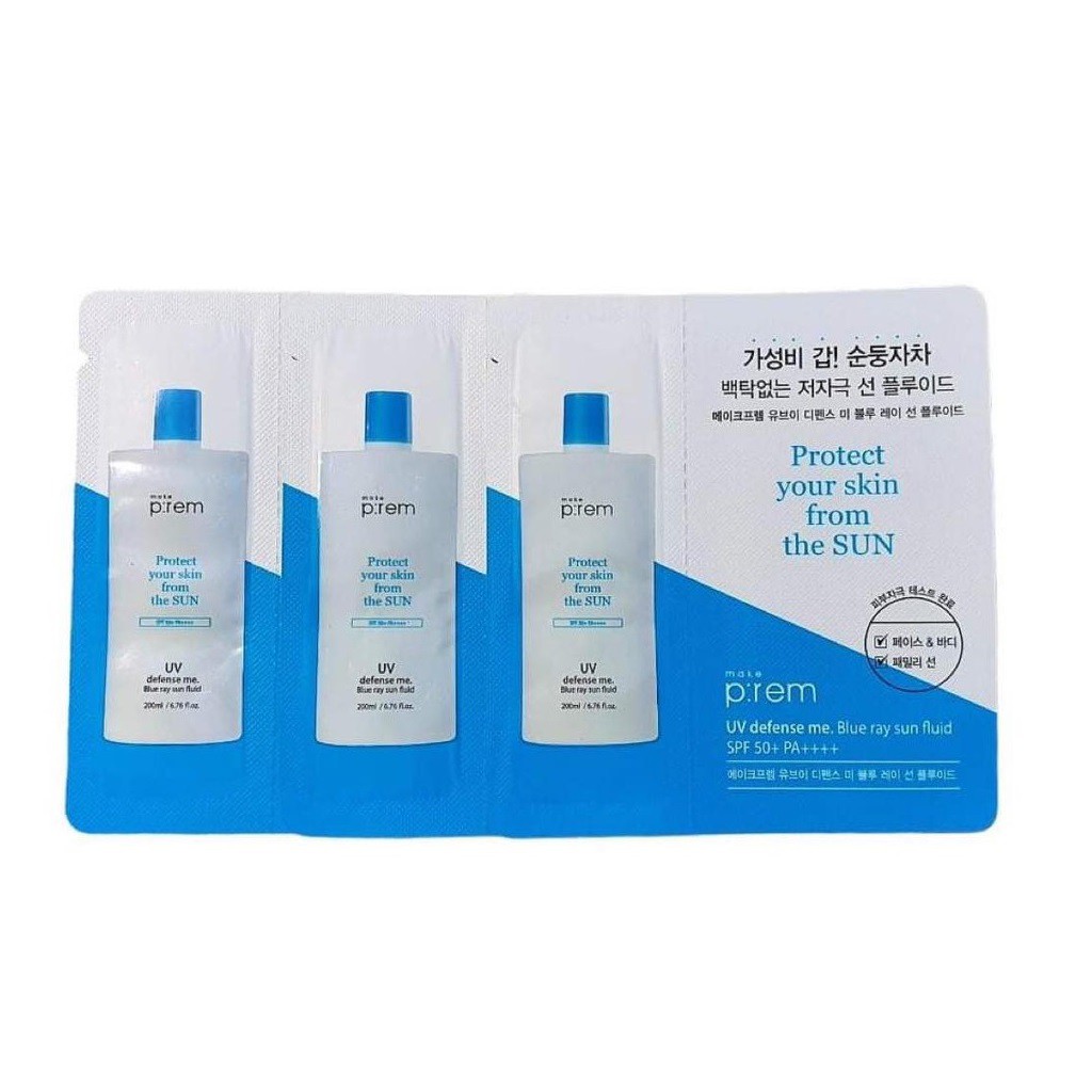 [SAMPLE] KEM CHỐNG NẮNG Make p:rem prem UV Defense Me Blue Ray Sun Fluid SPF 50+ PA++++ 1ml