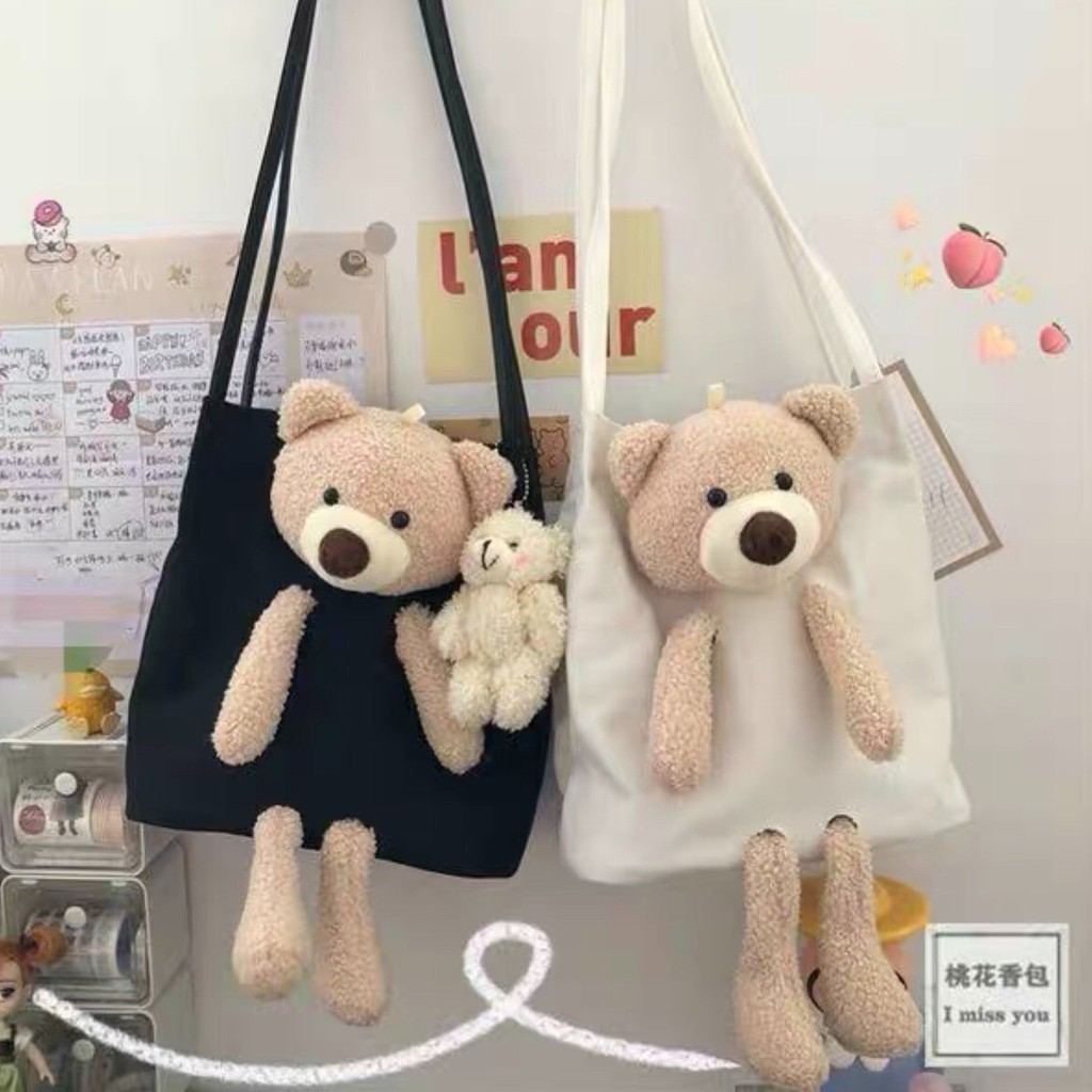 Túi Tote Vải Canvas ❤️XẢ KHO❤️Túi Nữ Đẹp Đi Học, Đi Chơi, Đeo Vai Kèm Gấu Bông Siêu Xinh Phong Cách Hàn Quốc SPB 191