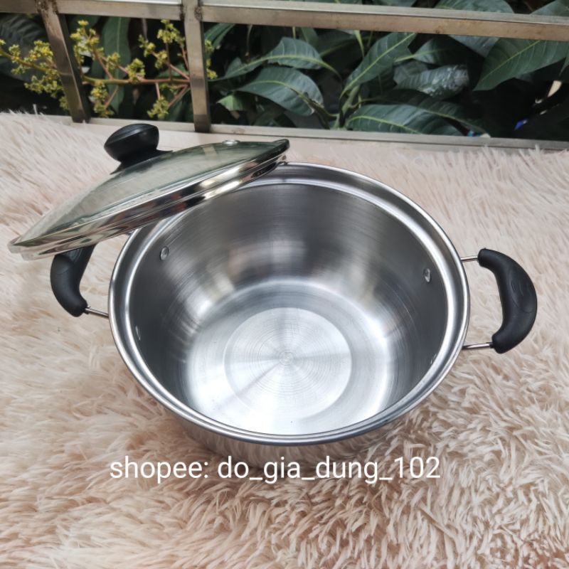 Nồi inox 20cm có quai chống nóng FREESHIP Dùng cho bếp từ, bếp ga