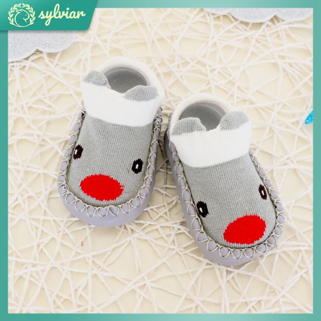[sylviar] Giày Vớ Đế Mềm Chống Trượt Thiết Kế Hoạt Hình Cho Bé Sơ Sinh Tập Đi