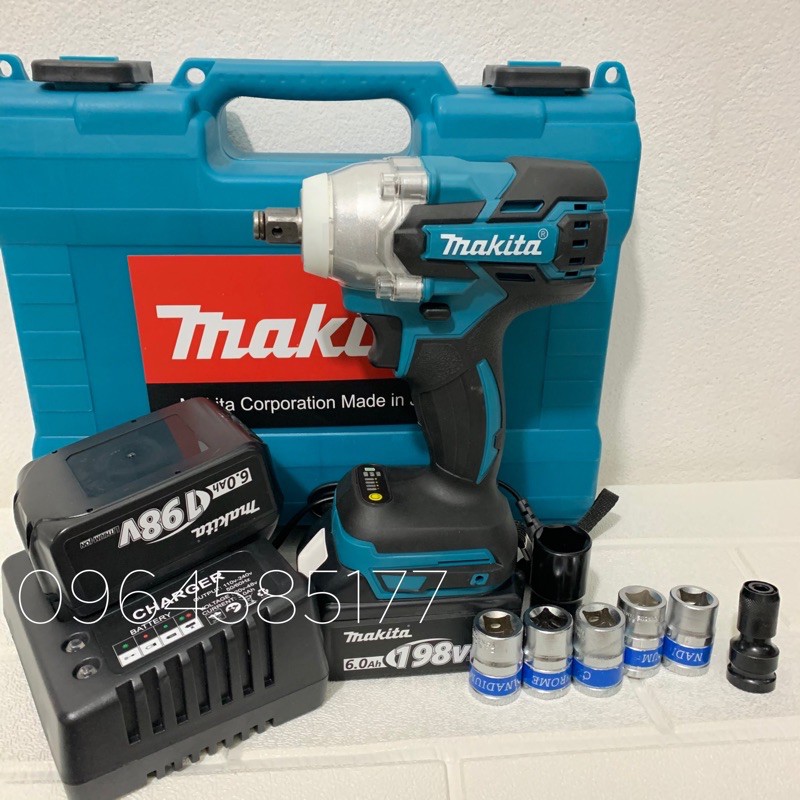 MÁY SIẾT BULONG MAKITA, BẮN VÍT TÔN ,KHÔNG CHỔI THAN LOẠI 2 PIN TẶNG KÈM 6 KHẨU , siết bu lông