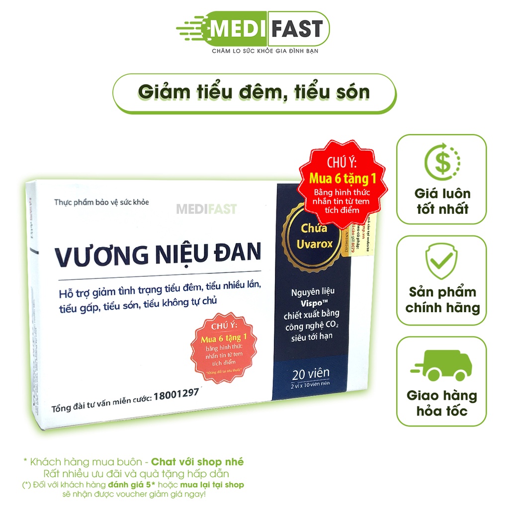 Giảm tiểu đêm, tiểu són, bổ thận - Vương niệu đan - Mua 6h tặng 1h bằng tem tích điểm - Hộp 20 viên từ thảo dược