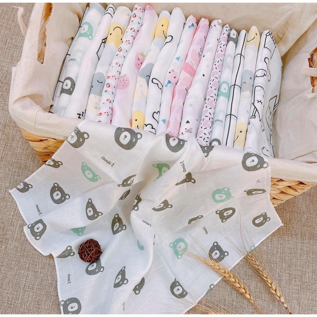 Set 10 chiếc khăn sữa sợi tre Hàn Quốc Cordi hoạt tiết xinh xắn