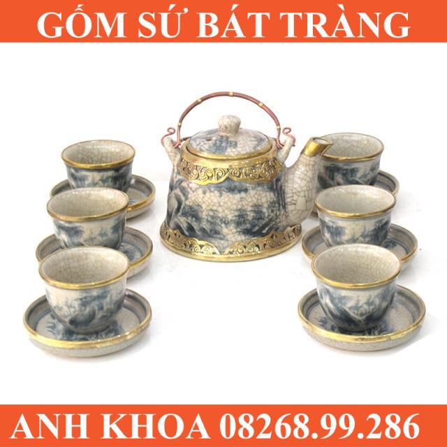 Ấm chén men rạn dáng vuốt Bát Tràng - Gốm sứ Bát Tràng Anh Khoa