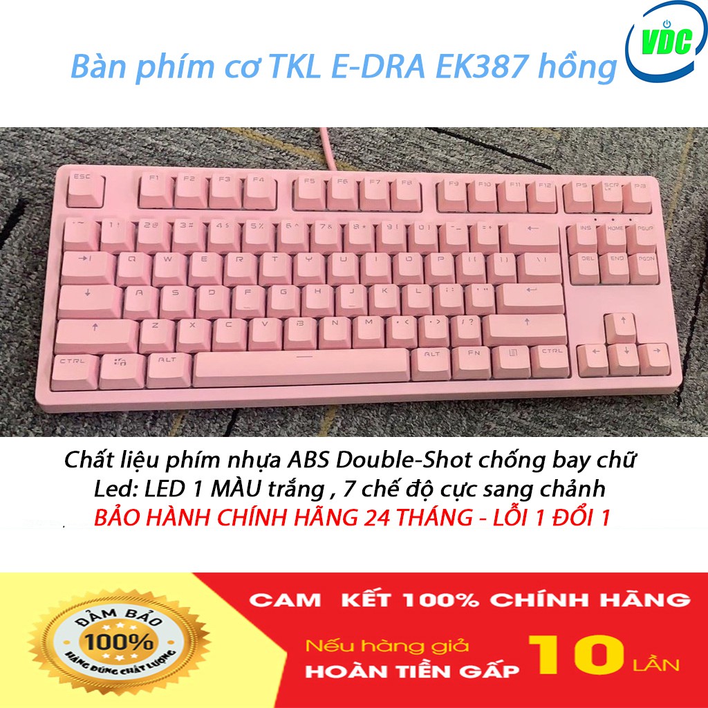 Bàn phím cơ TKL E-DRA EK387 Phiên Bản màu Trắng và Hồng - Led 1 màu - Blue/Brown/Red Sw - BH chính hãng 24 tháng | BigBuy360 - bigbuy360.vn