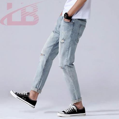 Quần jean nam co giãn rách gối cao cấp QJ1991, phom quần Skinny Fit jean, LB1990 Store  ཾ