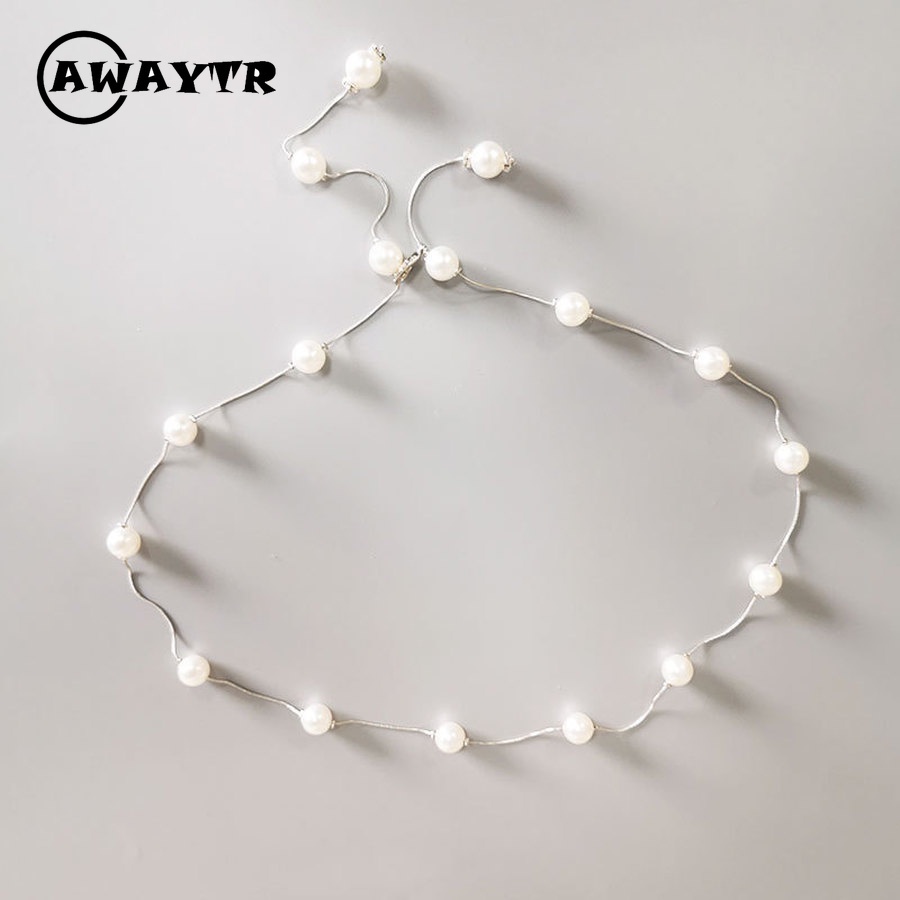 Thắt Lưng Dây Xích Mỏng Đính Ngọc Trai Kim Cương Giả Đơn Giản Ngọt Ngào Thời Trang Hàn Quốc