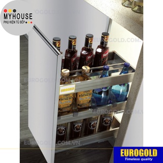 GIÁ ĐỂ GIA VỊ INOX HỘP 3 TẦNG,  KỆ ĐỰNG CHAI LỌ GIA VỊ ÂM TỦ, Phụ kiện tủ bếp Eurogold