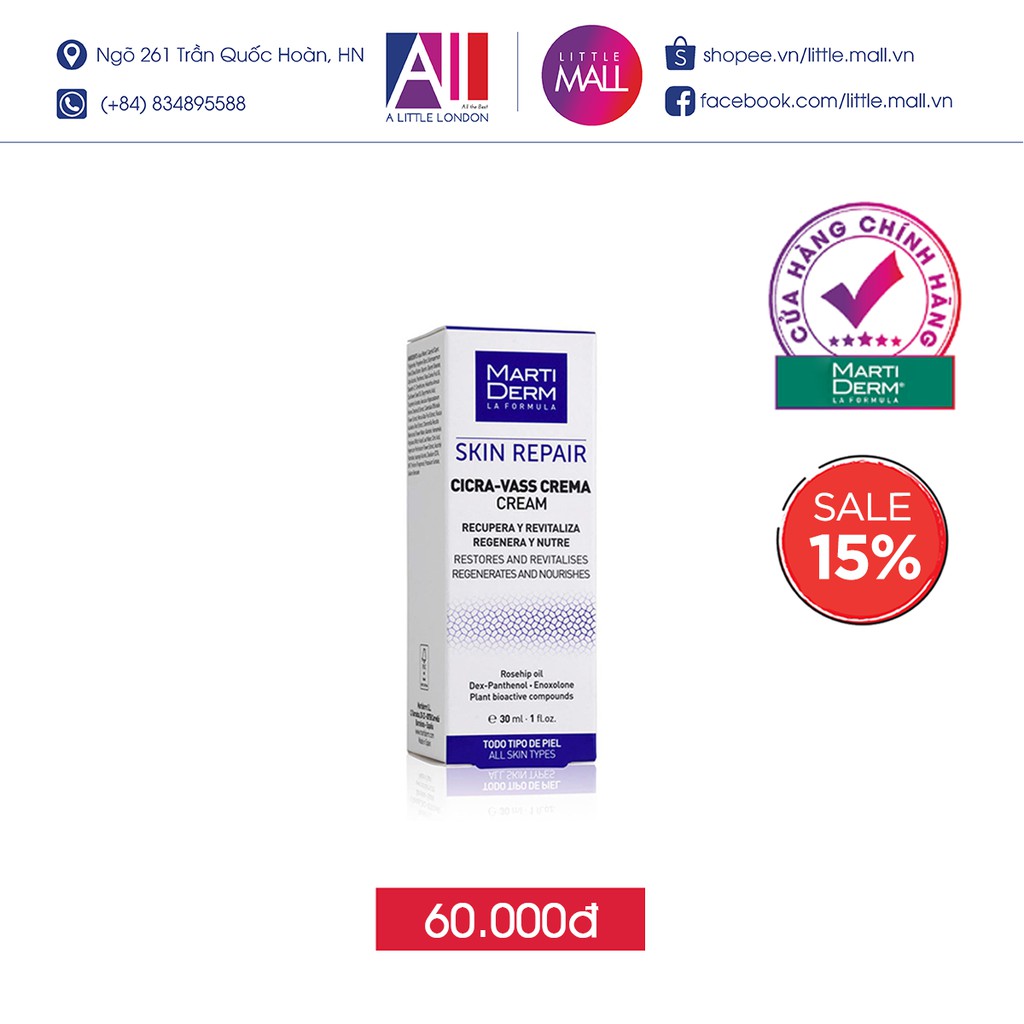 Kem dưỡng tái tạo & phục hồi da nhạy cảm MartiDerm Skin Repair Cicra Vass Cream 2ml (Nhập khẩu)