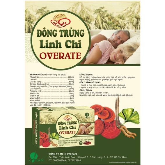 Đông trùng linh chi Overate. Viên uống ăn ngủ ngon.