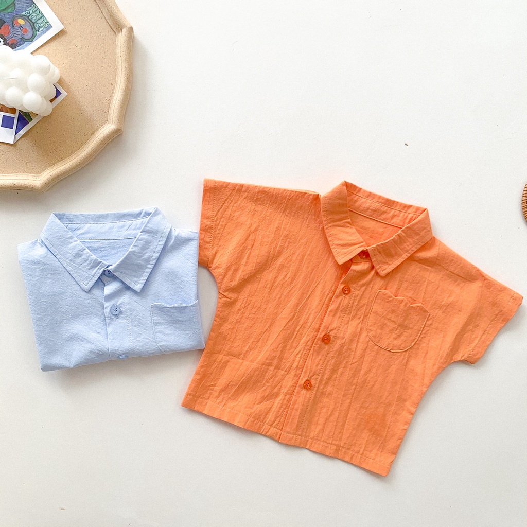 Áo sơ mi tay ngắn thiết kế thời trang cho bé