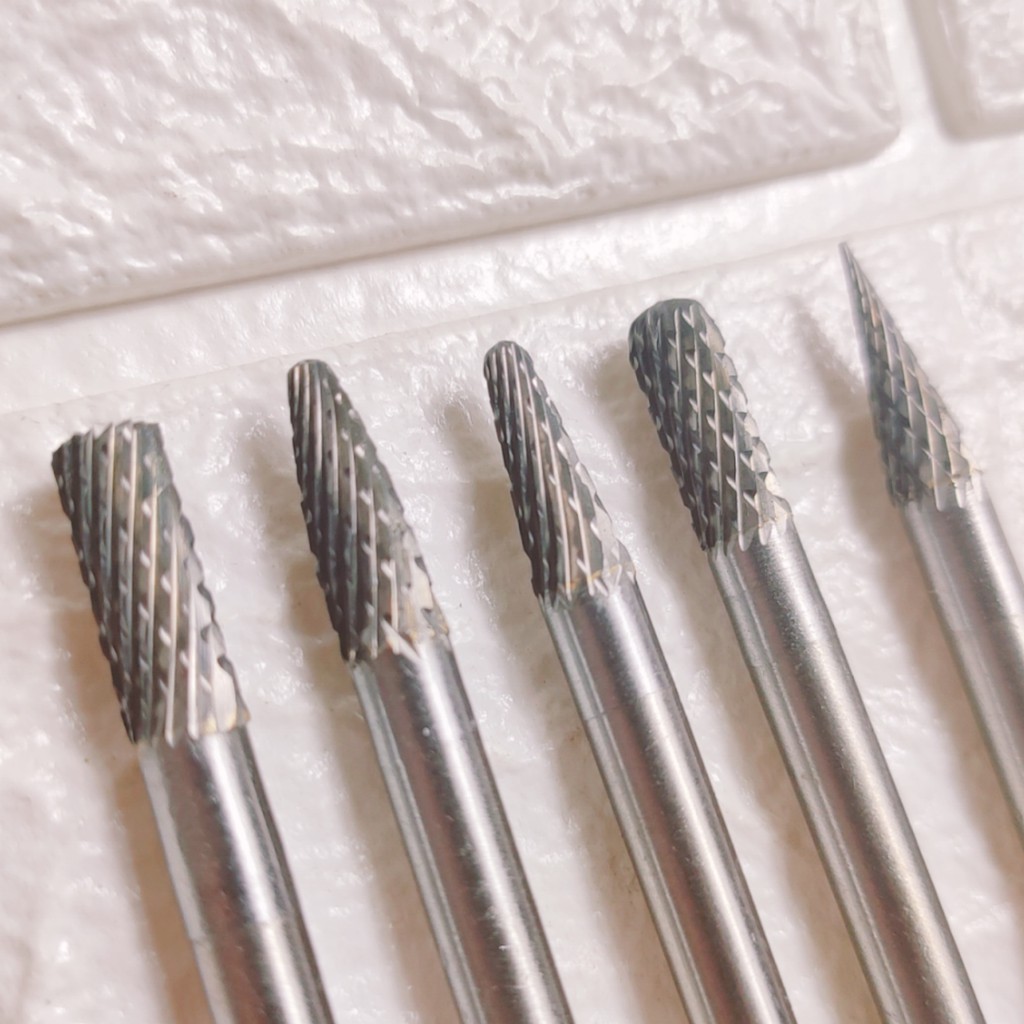 Combo 5 mũi mài hợp kim 6mm, đủ hình/ đầu mài, mũi doa hợp kim vonfram, phay, điêu khắc gỗ, nhôm, đồng, hợp kim