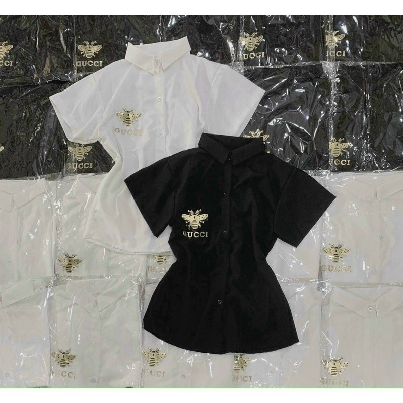 Áo sơ mi tay ngắn hoạ tiết con ong chất kate - B8U