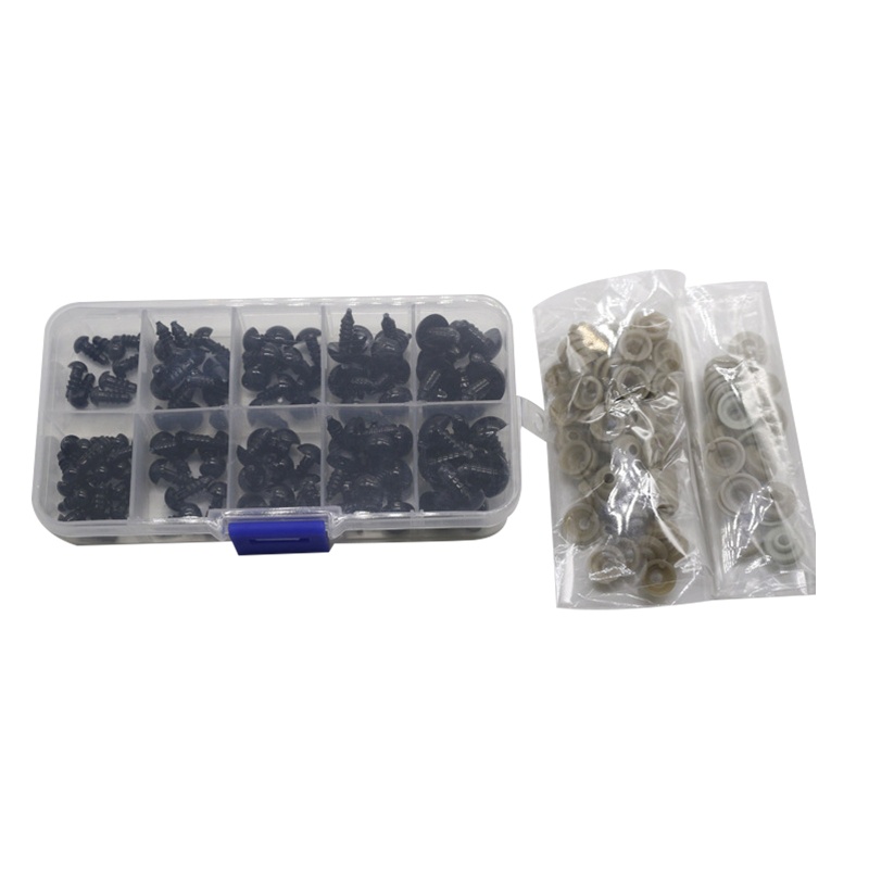 Set 100 Mắt Nhựa Màu Đen Nhiều Kích Cỡ Cho Búp Bê