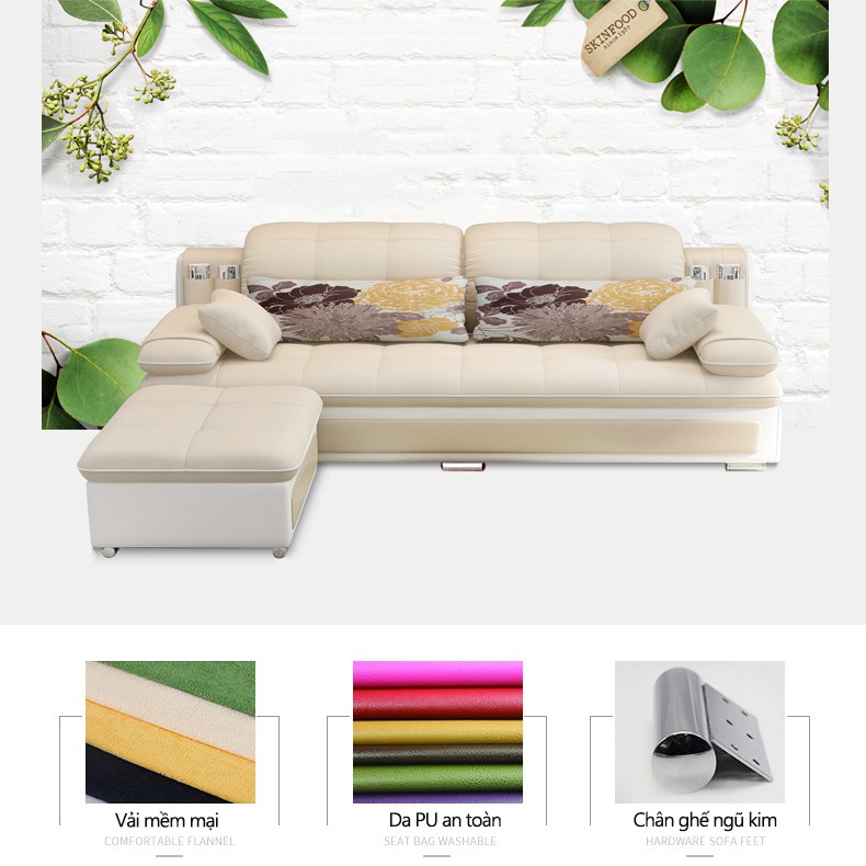 FU361 sofa ghế sô pha cho phòng khách căn hộ nhỏ 3 chỗ ngồi, có kèm phần kê chân, ghế dài kiểu dáng Bắc Âu