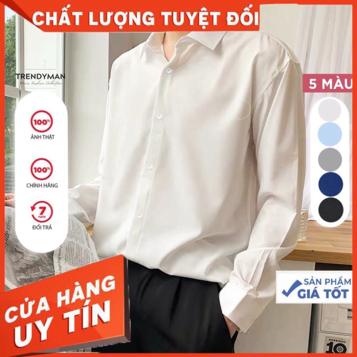 Áo sơ mi nam nữ dài tay unisex sơ mi công sở form rộng kiểu Hàn Quốc Trendyman vải lụa mềm mại - Hàng nhập khẩu