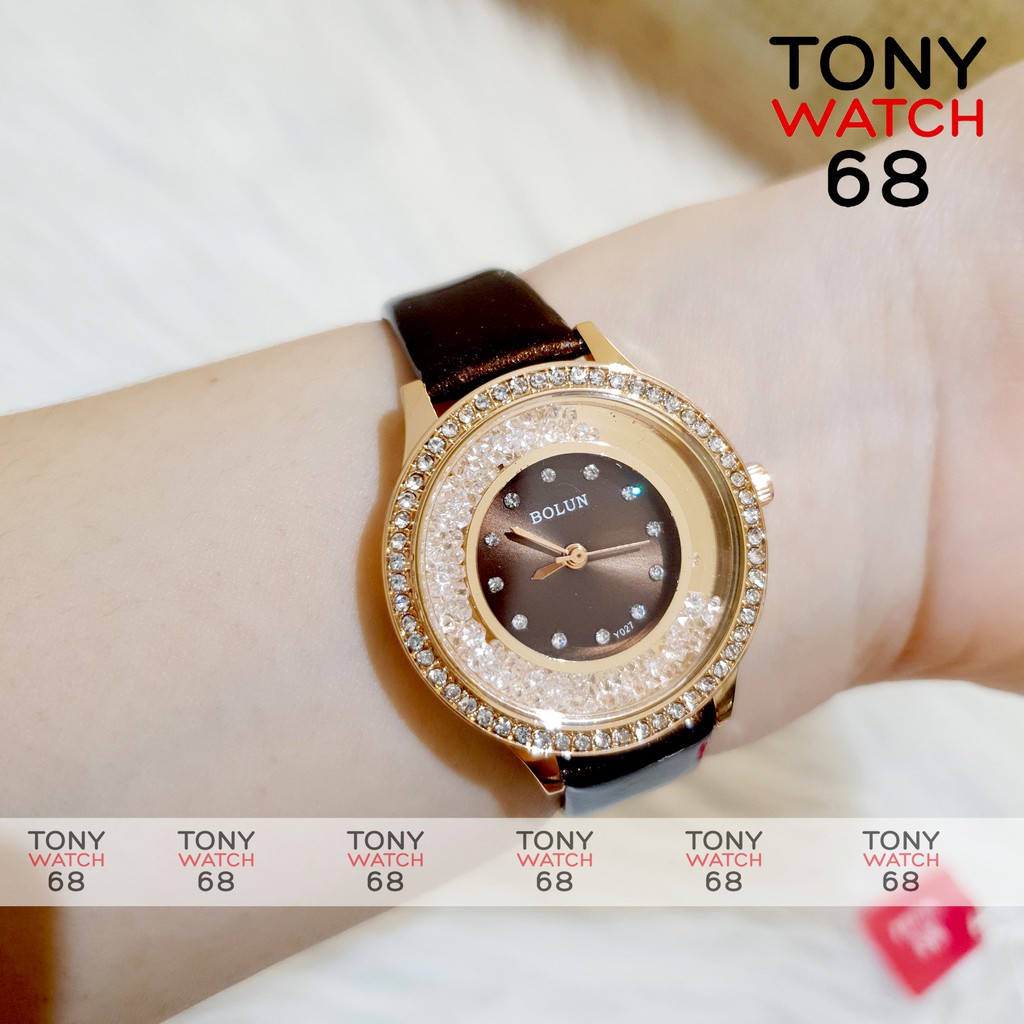 Đồng hồ nữ Bolun mặt tròn mini dây da nhiều màu số đá chống nước chính hãng Tony Watch 68