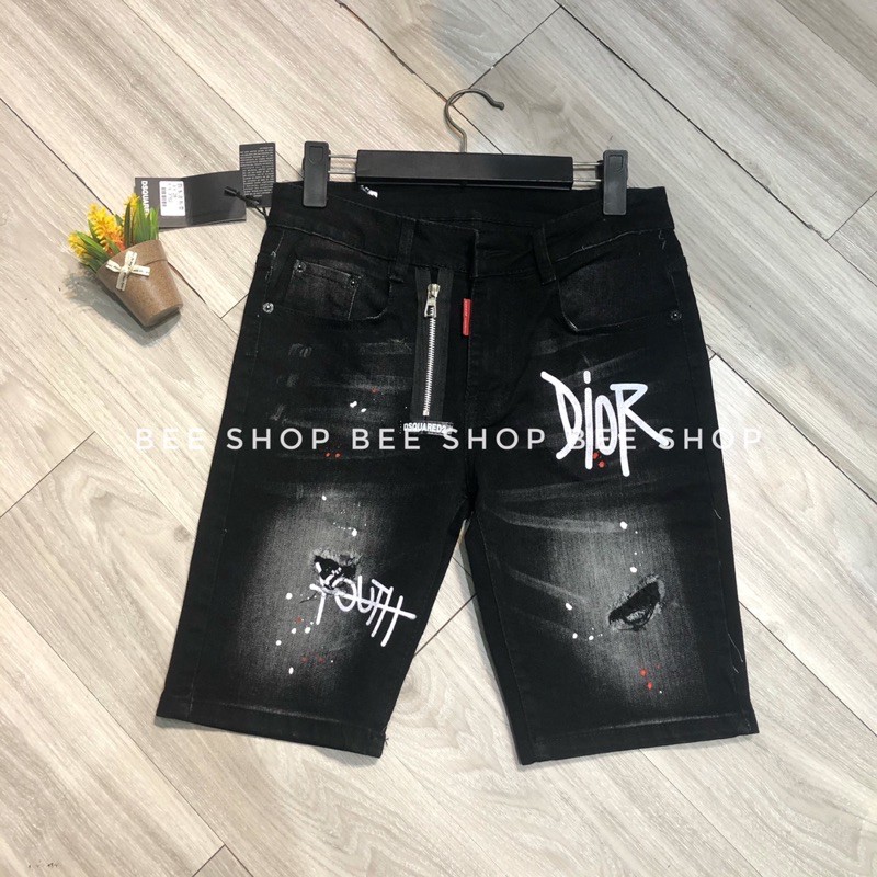 Quần bò ngố nam Dior khoá chéo, quần jean đùi nam, quần short bò - Bee Shop