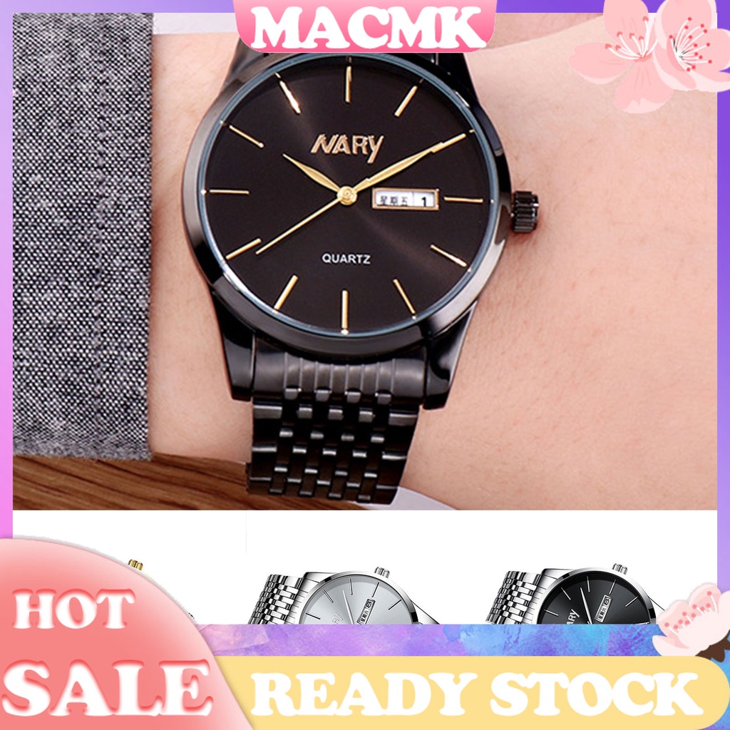 MACmk NARY Date Calendar Scratch-resistant Round Dial Stainless Steel Belt Men Watch Quartz Wristwatch