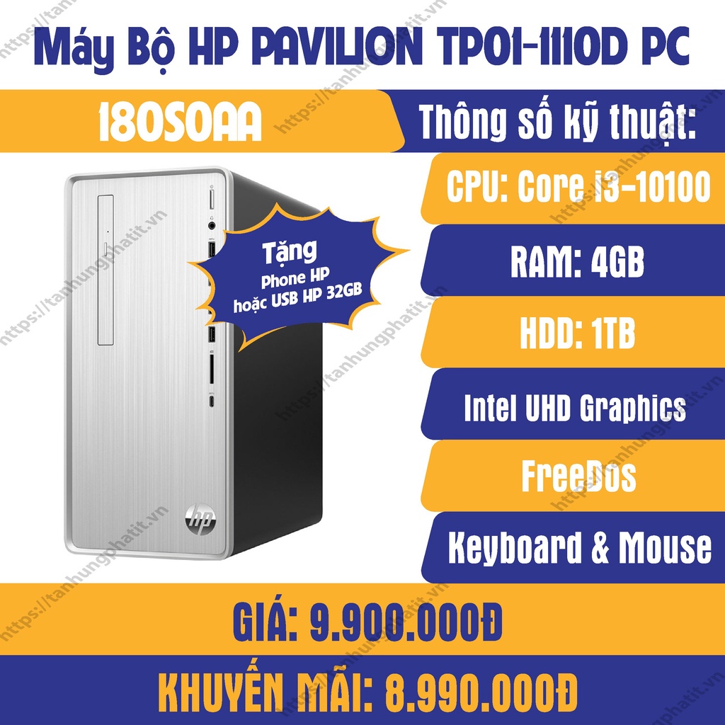 Máy tính đồng bộ HP Pavilion 590-TP01-1110D 180S0AA/Core i3/4Gb/1Tb/Windows 10-mới 100%