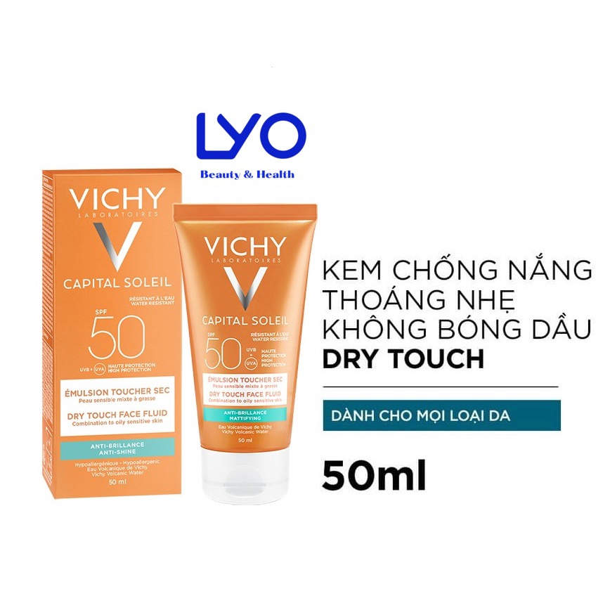 Kem chống nắng  Vichy SPF 50 UVA +UVB  Ideal Soleil Mattifying Face Fluid Dry Touch 50ml.