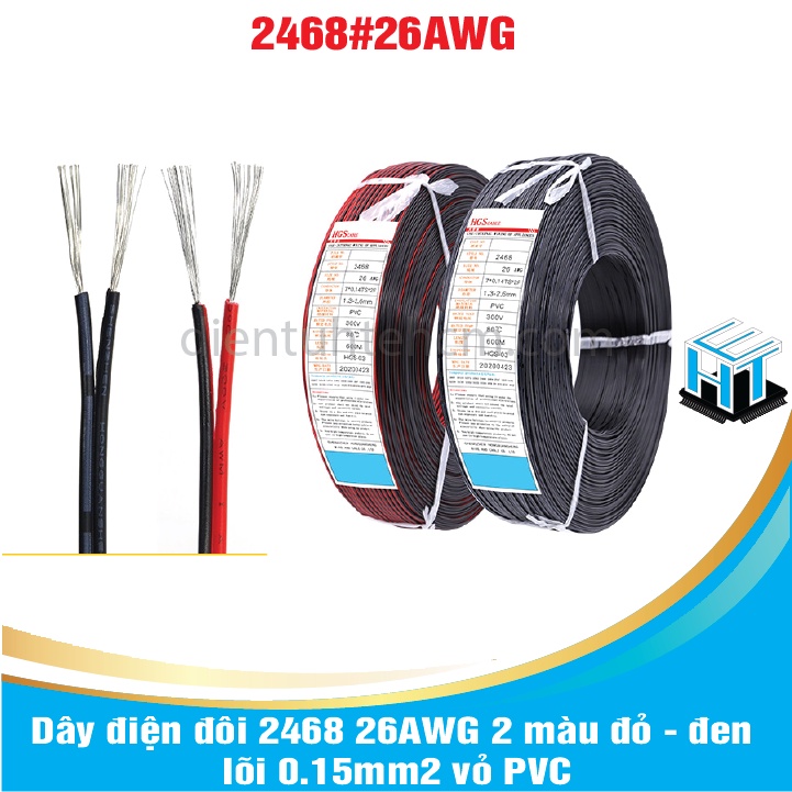 1 MÉT Dây điện đôi 2468 đỏ - đen 26AWG lõi 0.15mm2 vỏ PVC