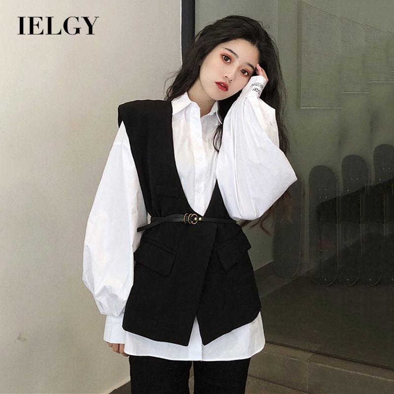 Trang phục IELGY áo khoác vest màu đen/ áo sơ mi trắng thời trang cá tính dành cho nữ