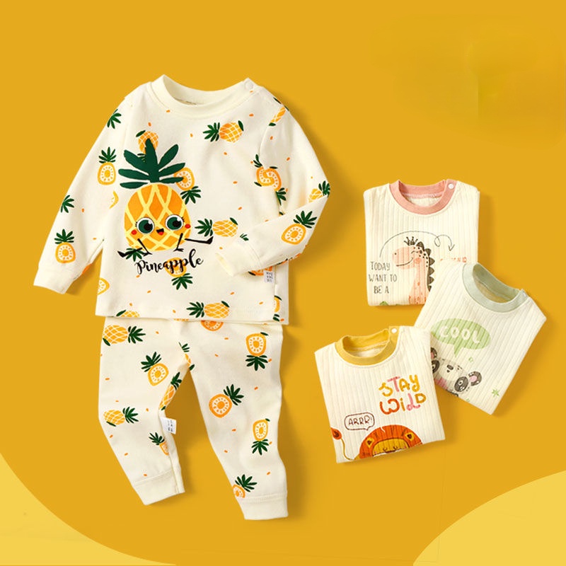 Bộ Đồ Ngủ Tay Dài Chất Liệu Cotton Giữ Ấm Thời Trang Xuân Thu Cho Bé